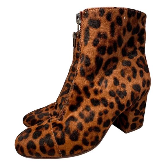 Madewell Amalia Leopard Booties Calf Fur Ankle Boots Front Zip Sz 7.5 Mob Wife - Picture 10 of 16